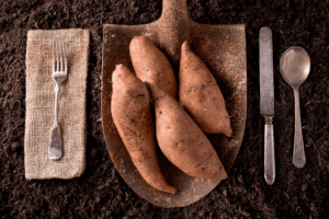 sweet potatoes in a shovel